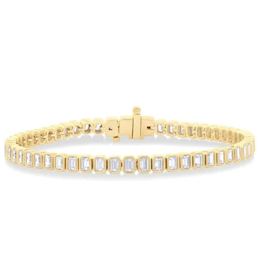 5 1/2 Ctw North-South Bezel Set Emerald Cut Diamond Tennis Bracelet in 14K Yellow Gold