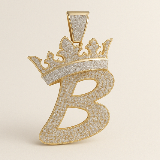10K Gold Diamond Crown “B” Pendant – 4.00 CTW