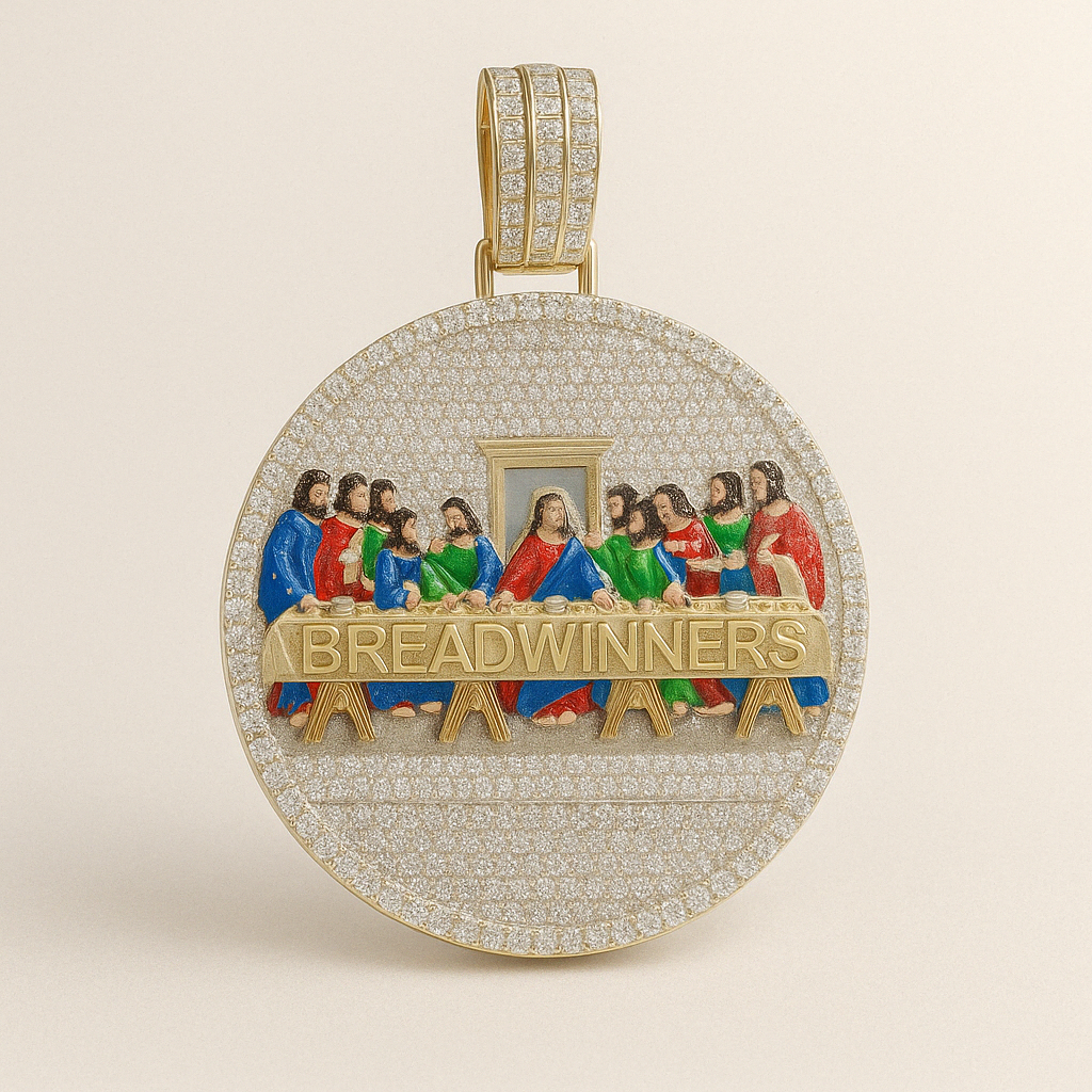 10K Gold "Breadwinners" Last Supper Pendant – 2.50 CTW