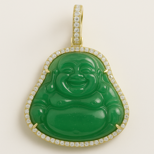 10K Gold Diamond-Accented Green Jade Buddha Pendant