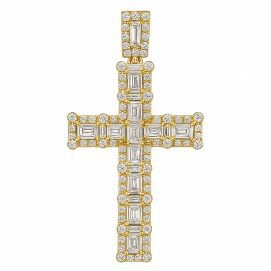 10K Yellow Gold Baguette & Round Diamond Box Cross Pendant – 2.0 CTW