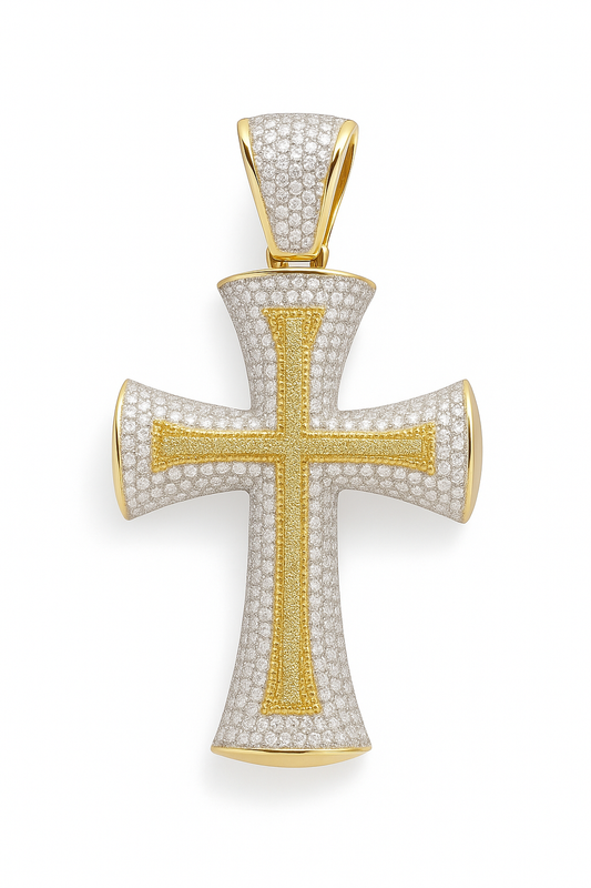 10K Yellow Gold Cross Pendant with Raised Gold Cross – 5.93 CTW