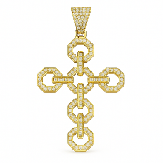 Hexagonal Link Diamond Cross Pendant (10K White Gold)