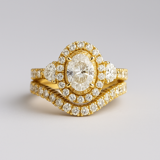 Royal Halo – 7 Carat Oval F VVS2 Diamond Ring in 14K Gold