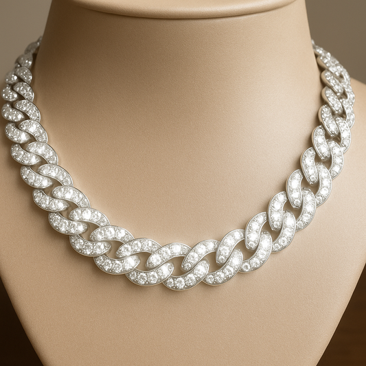 Solid Silver Moissanite Cuban Link Chain