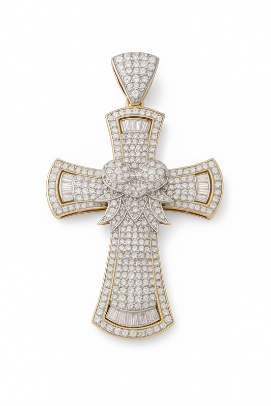 10K Yellow Gold Angel Wings Diamond Cross Pendant – 3.5 Carat