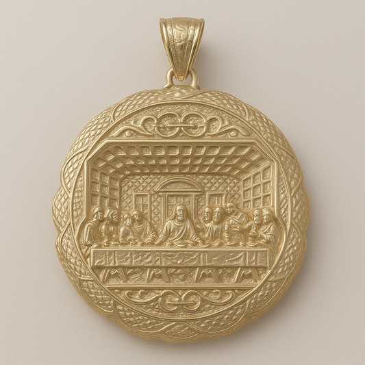 10K Gold Last Supper Pendant – Round Medallion Charm