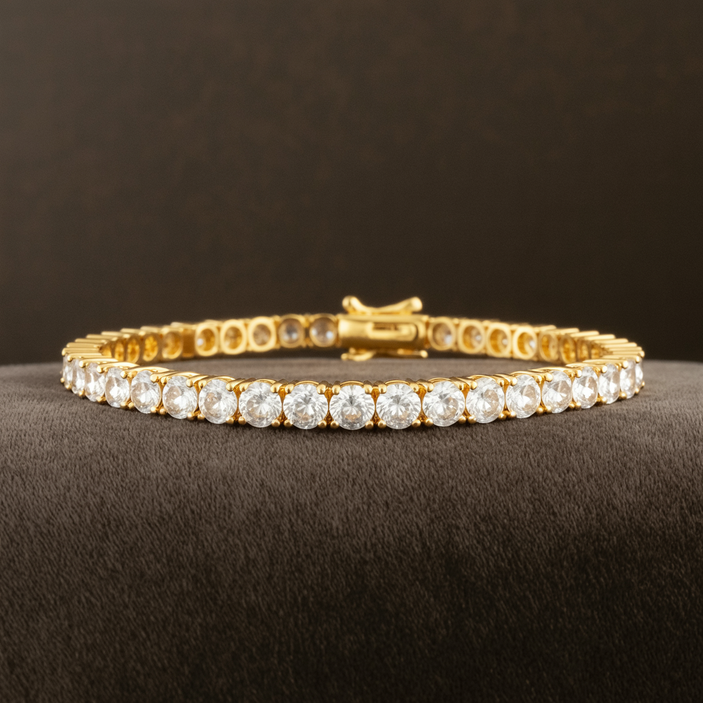Gold-Plated 925 Sterling Silver Tennis Bracelet